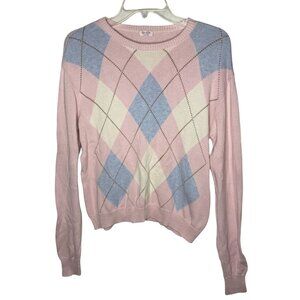 J. Galt Brandy Melville Argyle Knit Sweater Pink Blue Cotton Academia Clean Girl